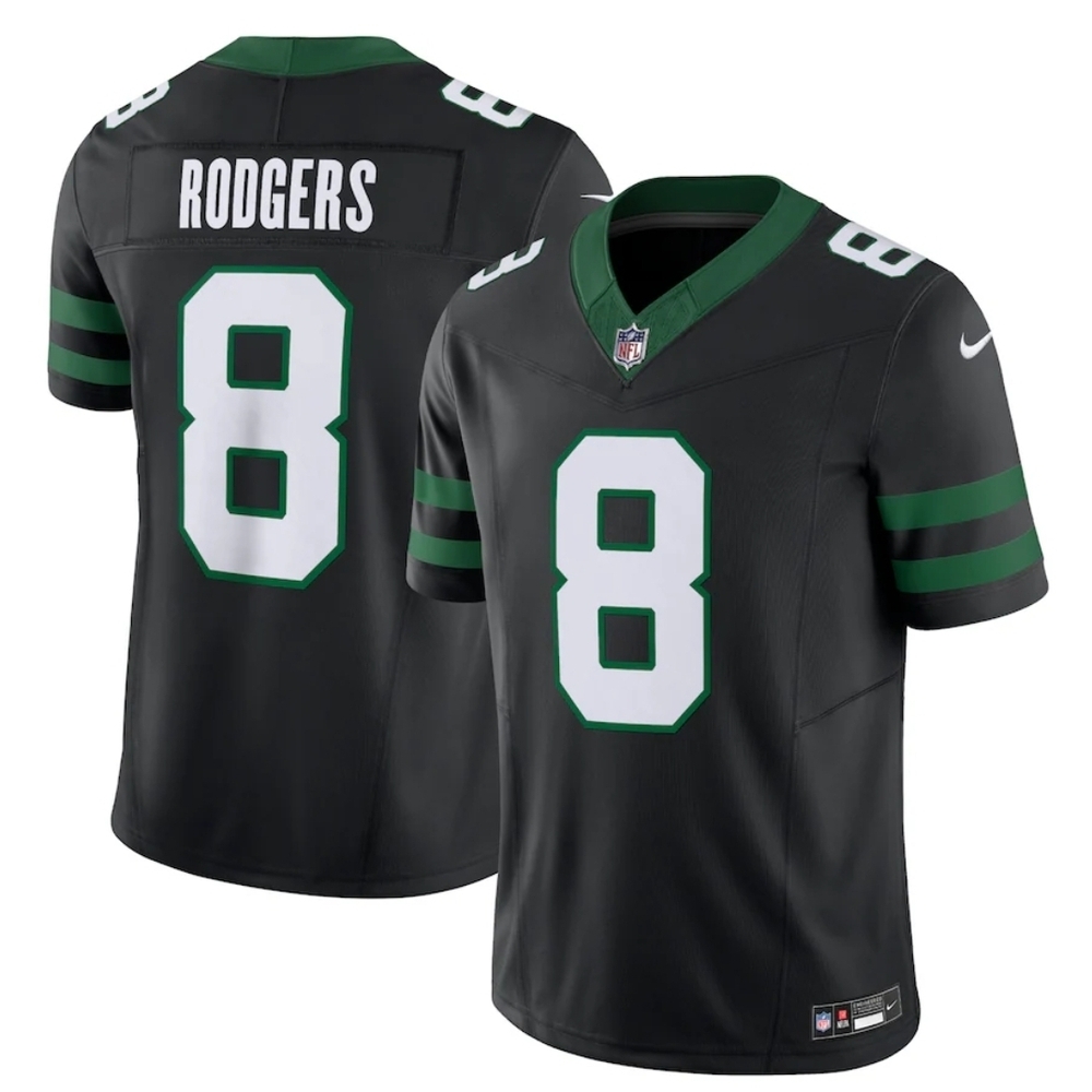 Nike Men's Black and Green New York Jets #8 Aaron Rodgers F.U.S.E Sports Jersey